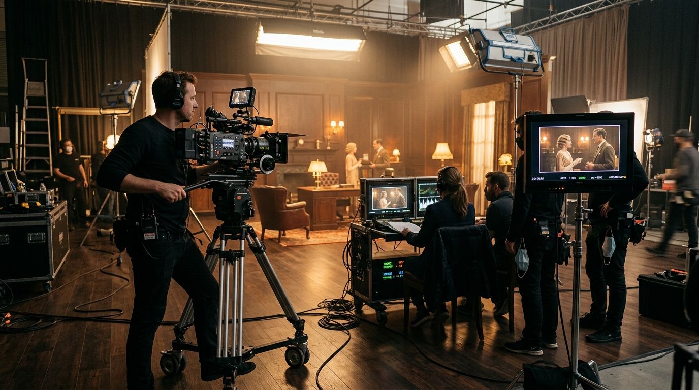Camera crew on a studio set